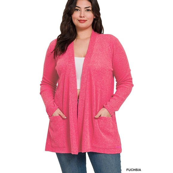 Sweaters - B8 Plus heather ribbed sweater open front cardigan FUCHSIA - NEW